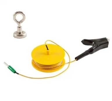 Radiodetection Earth Lead 10m and Magnet Both Laid Out Front-Aerial View