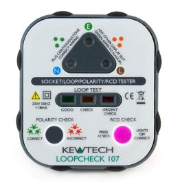 Kewtech loopcheck 107 Toma de Corriente Probador con bucle prueba de polaridad & RCD de red 