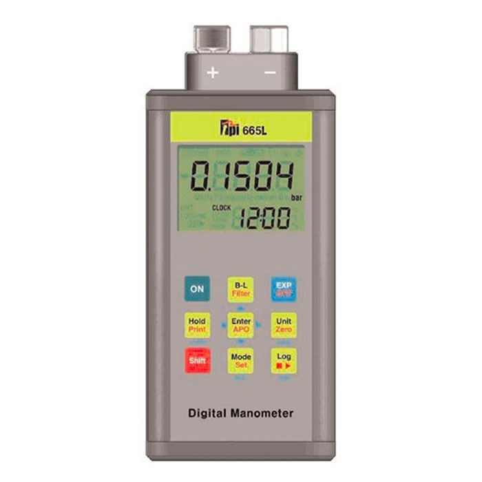 TPI 665 Dual Input Differential Manometer with 7 Units of Measure 0.1 psi Resolution +/-0.2 percent Accuracy +/-101.5 psi Range 5 Digit Dual Line LCD 